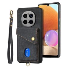 Per Honor Magic7 Pro Retro Card Wallet Fold Custodia in pelle per telefono con cinturino (nero)