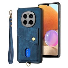 Per Honor Magic7 Pro Retro Card Wallet Fold Custodia in pelle per telefono con cinturino (blu)