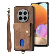 Per Honor Magic7 Pro Retro Card Wallet Fold Custodia in pelle per telefono con cinturino (marrone)