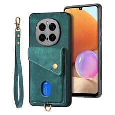 Per Honor Magic7 Pro Retro Card Wallet Fold Custodia in pelle per telefono con cinturino (verde)