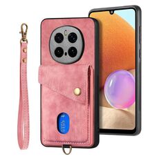 Per Honor Magic7 Pro Retro Card Wallet Fold Custodia in pelle per telefono con cinturino (rosa)