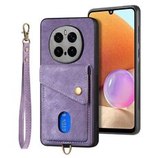Per Honor Magic7 Pro Retro Card Wallet Fold Custodia in pelle per telefono con cinturino (viola)