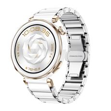Per Huawei Watch GT 5 41mm / GT 5 Pro 42mm Cinturino in metallo bianco con fibbia a farfalla in ceramica (bianco+argento)