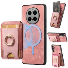 Per Honor Magic 7 Pro Retro Splittable Magnetic Stand Cart Bag Custodia in pelle per telefono (rosa)