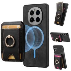 Per Honor Magic 7 Pro Retro Splittable Magnetic Stand Cart Bag Custodia in pelle per telefono (nero)