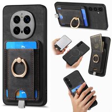 Per Honor Magic 7 Pro Retro Splittable Magnetic Card Bag Custodia in pelle per telefono (nero)