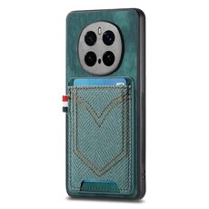 Custodia per telefono in pelle con texture denim per Honor Magic7 Pro con slot per schede (verde)