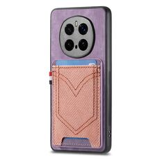 Custodia per telefono in pelle con texture denim per Honor Magic7 Pro con slot per schede (viola)