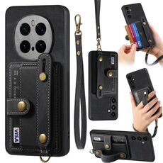 Custodia per telefono in pelle con cinturino a croce retrò per Honor Magic7 Pro (nera)