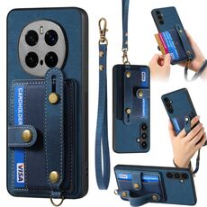 Custodia per telefono in pelle con cinturino a croce retrò per Honor Magic7 Pro (blu)