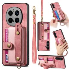 Per Honor Magic7 Pro Retro Cross Wristband Portafoglio Custodia in pelle per telefono (rosa)