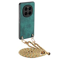 Per Honor Magic7 Pro Custodia per telefono in pelle vintage con retro in PC e tracolla (verde)