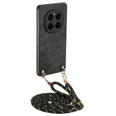 Per Honor Magic7 Pro Custodia per telefono in pelle vintage con retro in PC e tracolla (nero)