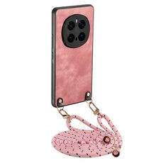 Per Honor Magic7 Pro Custodia per telefono in pelle vintage con retro in PC e tracolla (rosa)