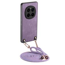 Per Honor Magic7 Pro Custodia per telefono in pelle vintage con retro in PC e tracolla (viola)