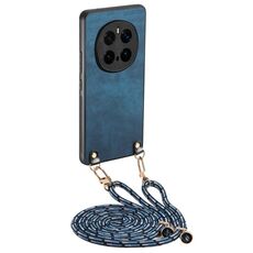 Per Honor Magic7 Pro Custodia per telefono in pelle vintage con retro in PC e tracolla (blu)