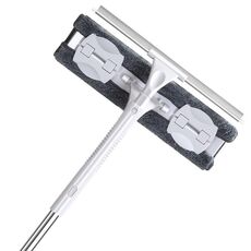 Asta telescopica multifunzionale per uso domestico, lavavetri bifacciale, dimensioni: asta a due sezioni (bianco)