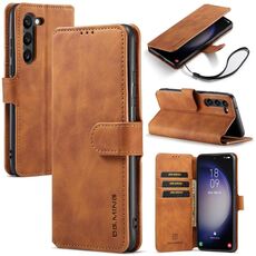 Per Samsung Galaxy S23 5G DG.MING Custodia per cellulare in pelle con bordo in olio retrò (marrone)