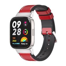 Per cinturino orologio in pelle TPU Mijobs Redmi Watch 3 (argento rosso)