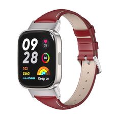 Per Redmi Watch 3 Mijobs cinturino sottile in vera pelle (argento rosso)