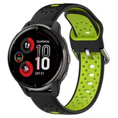 Cinturino in silicone bicolore traspirante da 20 mm per Garmin Venu 2 Plus (nero + verde lime)