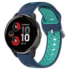 Per Garmin Venu 2 Plus cinturino in silicone bicolore traspirante da 20 mm (blu + verde acqua)