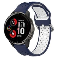 Cinturino in silicone bicolore traspirante da 20 mm per Garmin Venu 2 Plus (blu notte + bianco)
