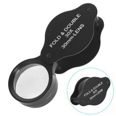 Lente d'ingrandimento pieghevole per valutazione di gioielli con lente in vetro ottico 30x 30mm (confezione in cartone)