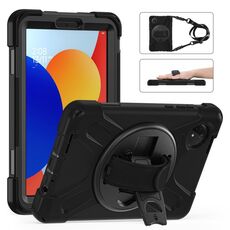 Per Xiaomi Redmi Pad SE 8.7 Custodia per tablet ibrida in silicone con supporto girevole per PC con tracolla (nero)