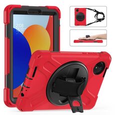 Per Xiaomi Redmi Pad SE 8.7 Custodia per tablet ibrida in silicone con supporto girevole per PC con tracolla (rosso)