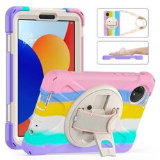 Per Xiaomi Redmi Pad SE 8.7 Custodia per tablet ibrida in silicone con supporto girevole per PC con tracolla (rosa colorato)