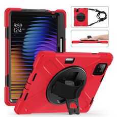 Per Xiaomi Pad 7 / 7 Pro Custodia per tablet ibrida in silicone con supporto girevole per PC con tracolla (rosso)