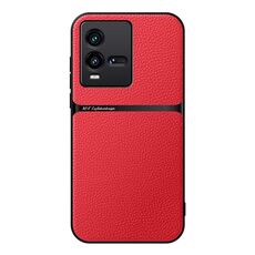 Per vivo iQOO 10 Custodia per telefono antiurto magnetica in pelle Litchi a copertura totale (rossa)