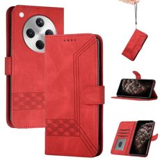 Per OPPO Find X8 Custodia per telefono in pelle con effetto pelle cubica (rossa)
