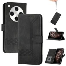 Per OPPO Find X8 Pro Custodia per telefono in pelle con effetto pelle cubica (nero)