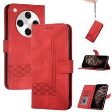 Per OPPO Find X8 Pro Custodia per telefono in pelle con effetto pelle cubica (rosso)