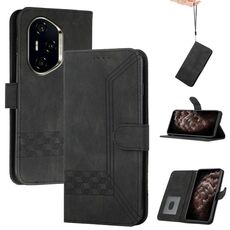Per Honor 300 Pro / Honor 300 Ultra Custodia in pelle con effetto pelle cubica Flip (nero)