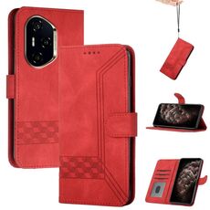 Per Honor 300 Pro / Honor 300 Ultra Custodia per telefono in pelle con effetto pelle cubica (rosso)