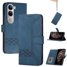 Per vivo Y300 / vivo V40 Lite 4G / 5G IDN Custodia in pelle con cerniera Cubic Skin Feel Flip Phone Case (blu)