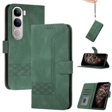 Per vivo Y300 / vivo V40 Lite 4G / 5G IDN Custodia in pelle con cerniera Cubic Skin Feel Flip Phone Case (verde)