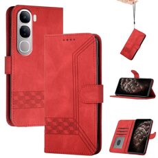 Per vivo Y300 / vivo V40 Lite 4G / 5G IDN Custodia in pelle con chiusura a scatto Cubic Skin Feel (rosso)