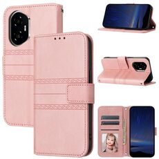 Custodia in pelle con effetto pelle a strisce in rilievo per Honor 300 (rosa)