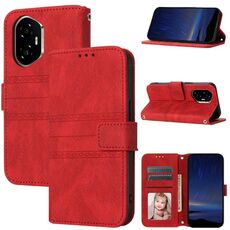 Custodia in pelle con effetto pelle a strisce in rilievo per Honor 300 (rosso)