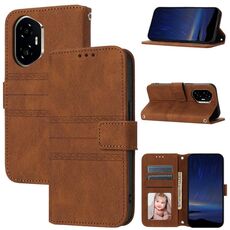 Custodia in pelle effetto pelle con strisce in rilievo per Honor 300 (marrone)