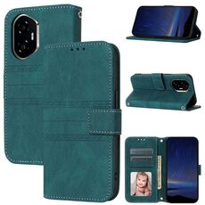 Custodia in pelle effetto pelle con strisce in rilievo per Honor 300 (verde scuro)