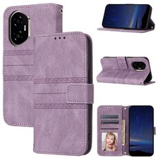 Custodia in pelle con effetto pelle a strisce in rilievo per Honor 300 (viola chiaro)