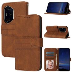 Per Honor 300 Pro 5G / 300 Ultra 5G Custodia in pelle con strisce in rilievo e sensazione di pelle (marrone)