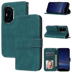 Per Honor 300 Pro 5G / 300 Ultra 5G Custodia in pelle con strisce in rilievo e sensazione di pelle (verde scuro)