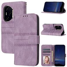 Per Honor 300 Pro 5G / 300 Ultra 5G Custodia in pelle con strisce in rilievo e sensazione di pelle (viola chiaro)