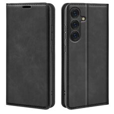 Per Samsung Galaxy S25+ 5G Custodia in pelle con ventosa magnetica Retro-skin (nero)